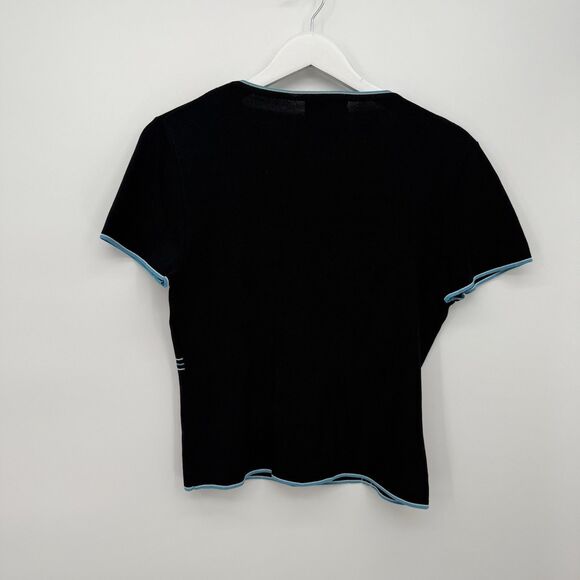 Finity Black Blue Stripe Rhinestone Short Sleeve Top Size Large Y2k - Picture 7 of 7